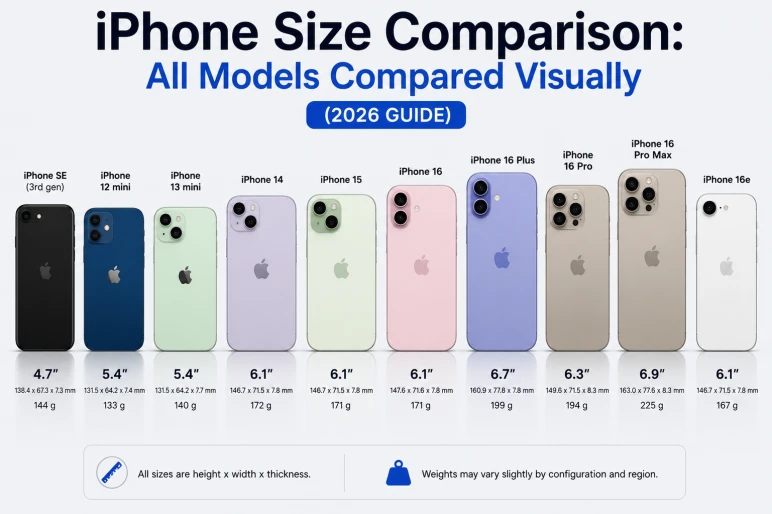 iPhone size comparison: all models compared visually